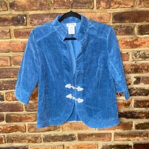 Blair Blue Corduroy 3/4 Sleeve Toggle Front Jacket Women's Size 12